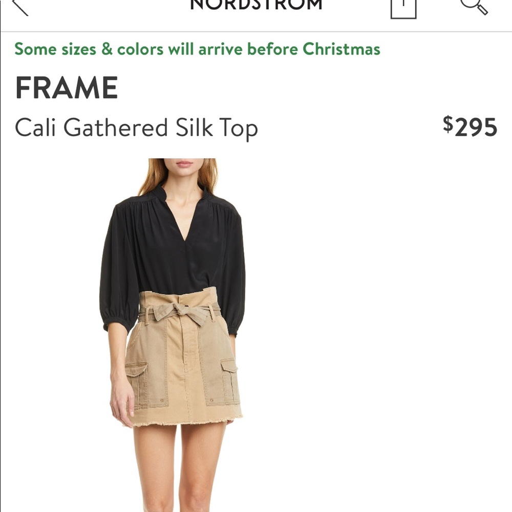 FRAME Cali Gathered Silk Top size XS color Noir